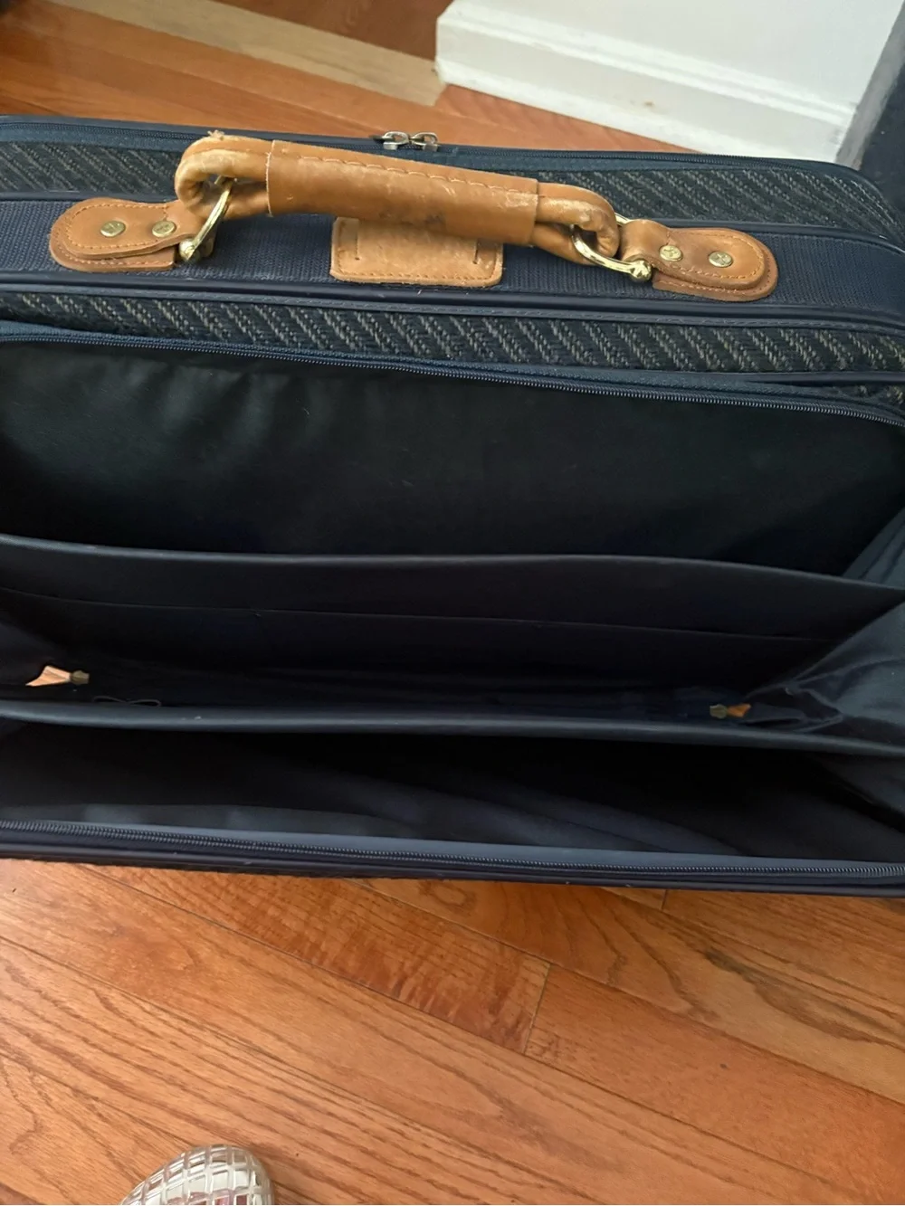 Vintage Oscar de la Renta Travel briefcase in charcoal with tan leather details.